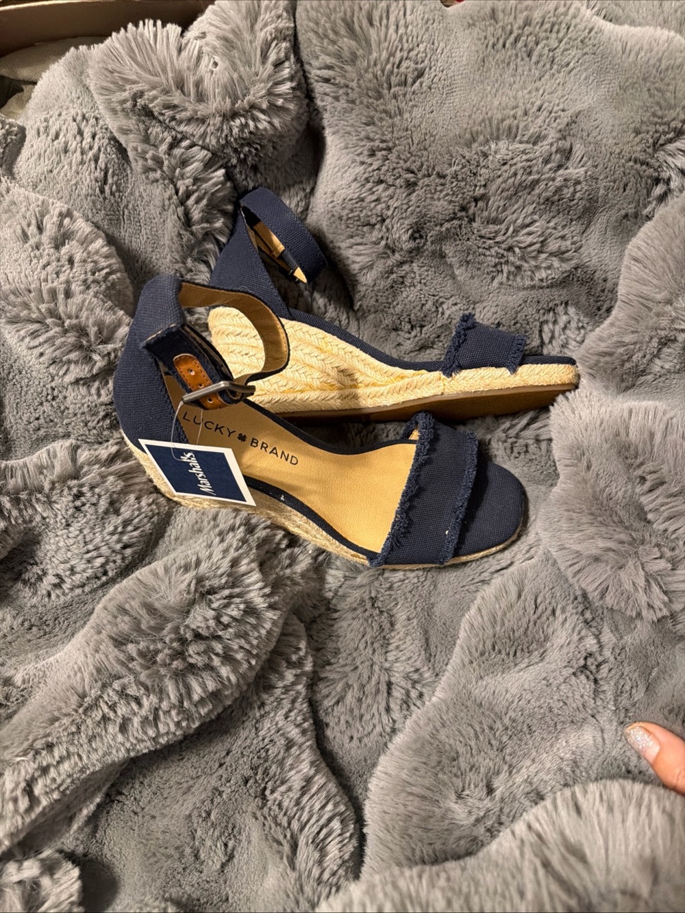 Lucky Brand Navy Frayed Espadrille Wedge Sandals